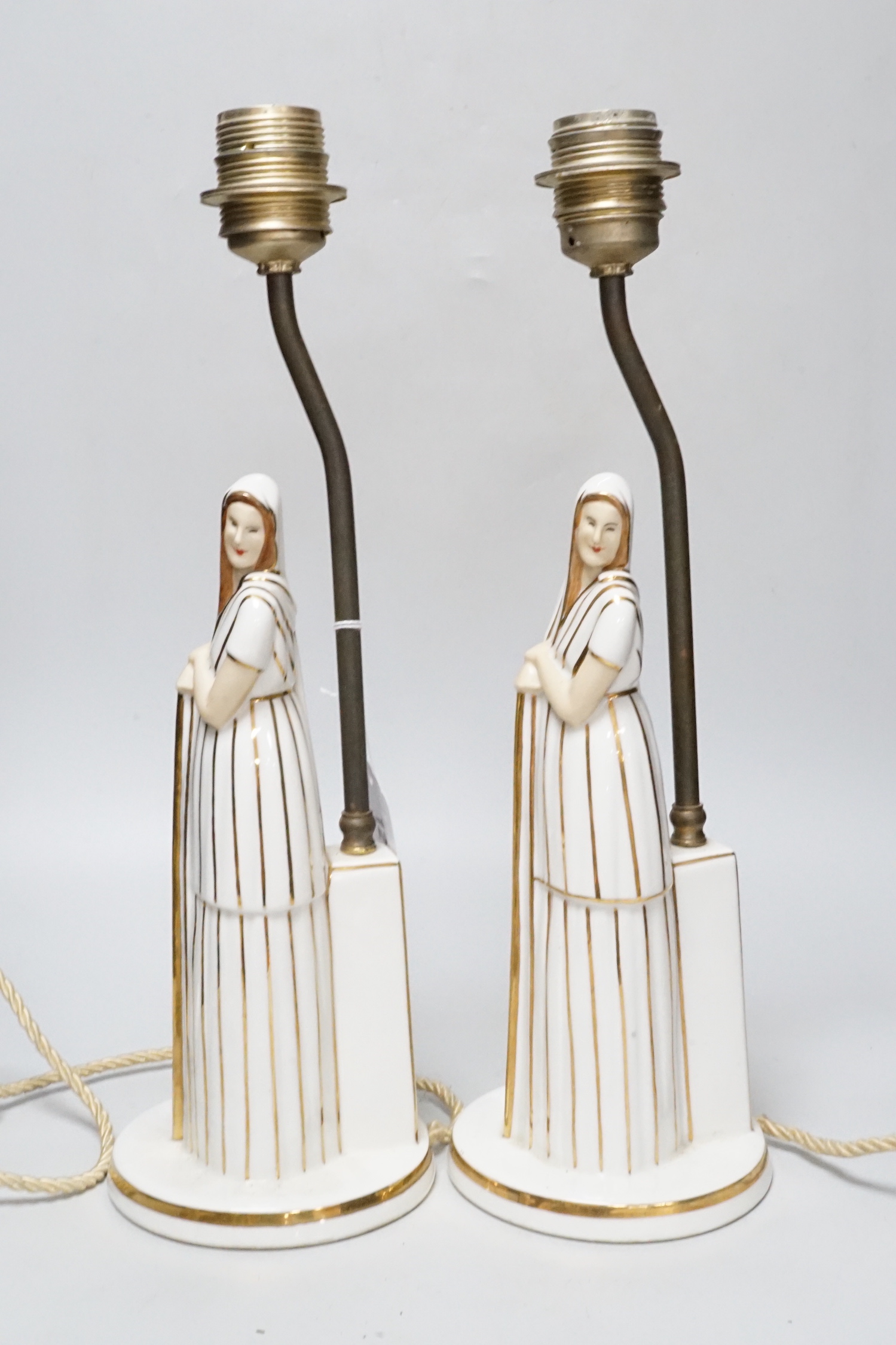 Two Robj porcelain figural table lamps, total height 41cm